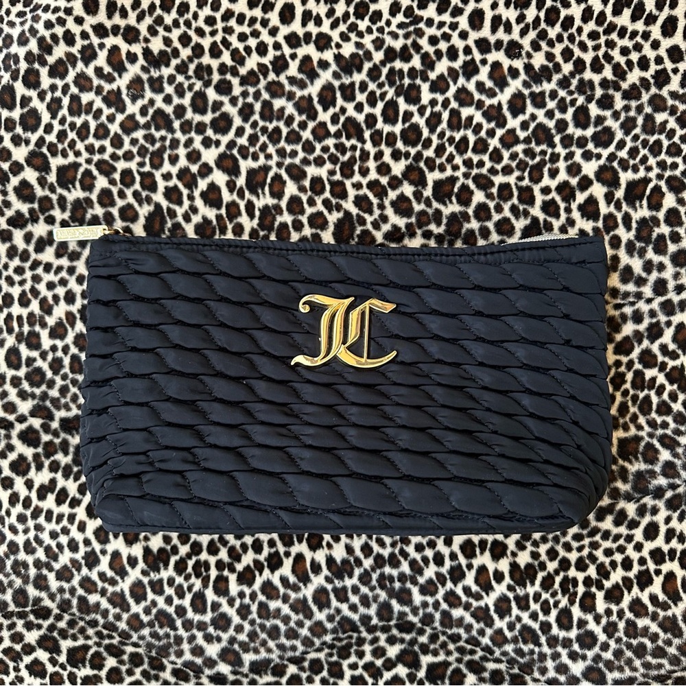 Juicy Couture Black Satin Cosmetic Makeup Toiletry Bag